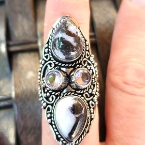 New Amazing Zebra Jasper and White Topaz 925 Silver Statement Ring.